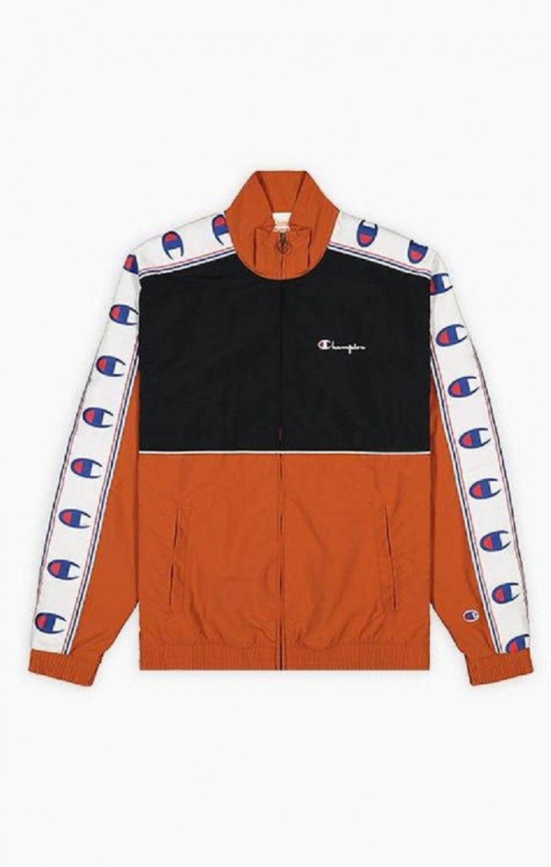 Champion Colour Block Logo Tape Trim Pálya Jacket Férfi Kabát Barna | 2358-FCPAG