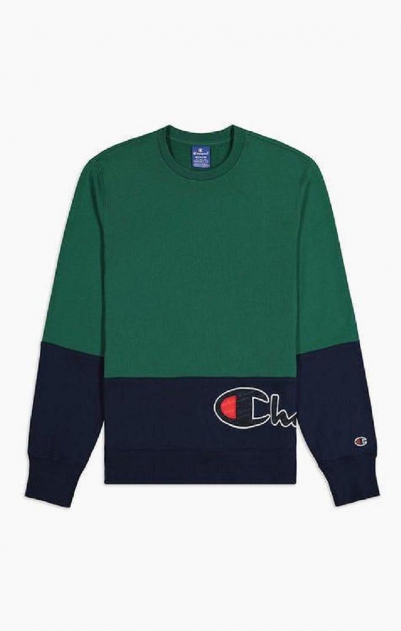 Champion Colour Block Logo Wraparound Logo Sweatshirt Férfi Pulóverek Zöld | 3027-OYMGH