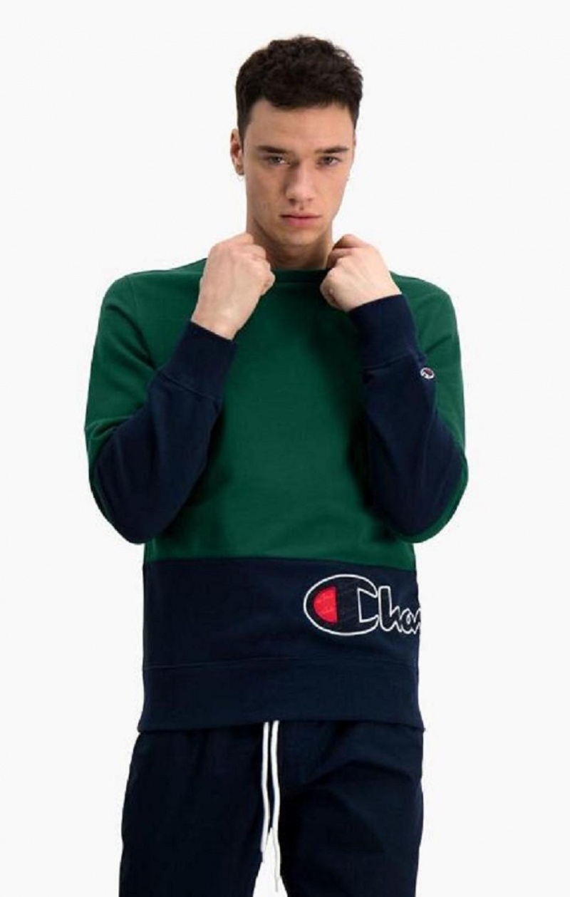 Champion Colour Block Logo Wraparound Logo Sweatshirt Férfi Pulóverek Zöld | 3027-OYMGH