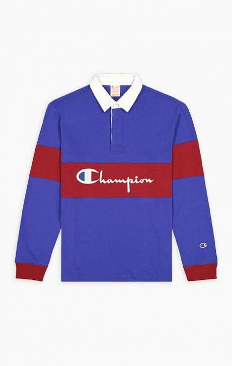 Champion Colour Block Pamut Jersey Polo Shirt Férfi Póló Kék | 9065-AOPSD