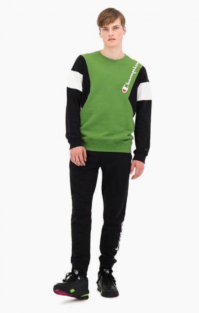 Champion Colour Block Pamut Terry Sweatshirt Férfi Pulóverek Zöld | 4890-RSVUW