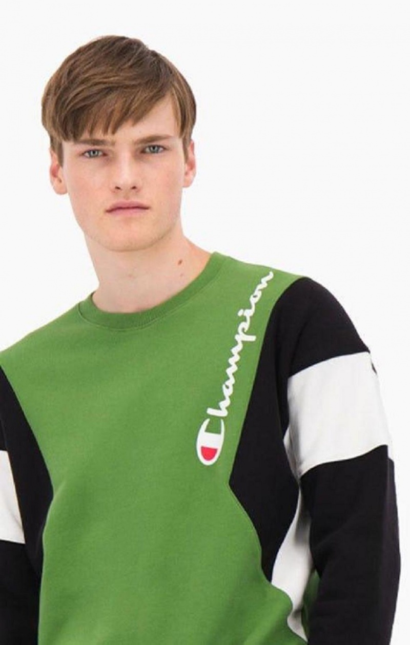 Champion Colour Block Pamut Terry Sweatshirt Férfi Pulóverek Zöld | 4890-RSVUW