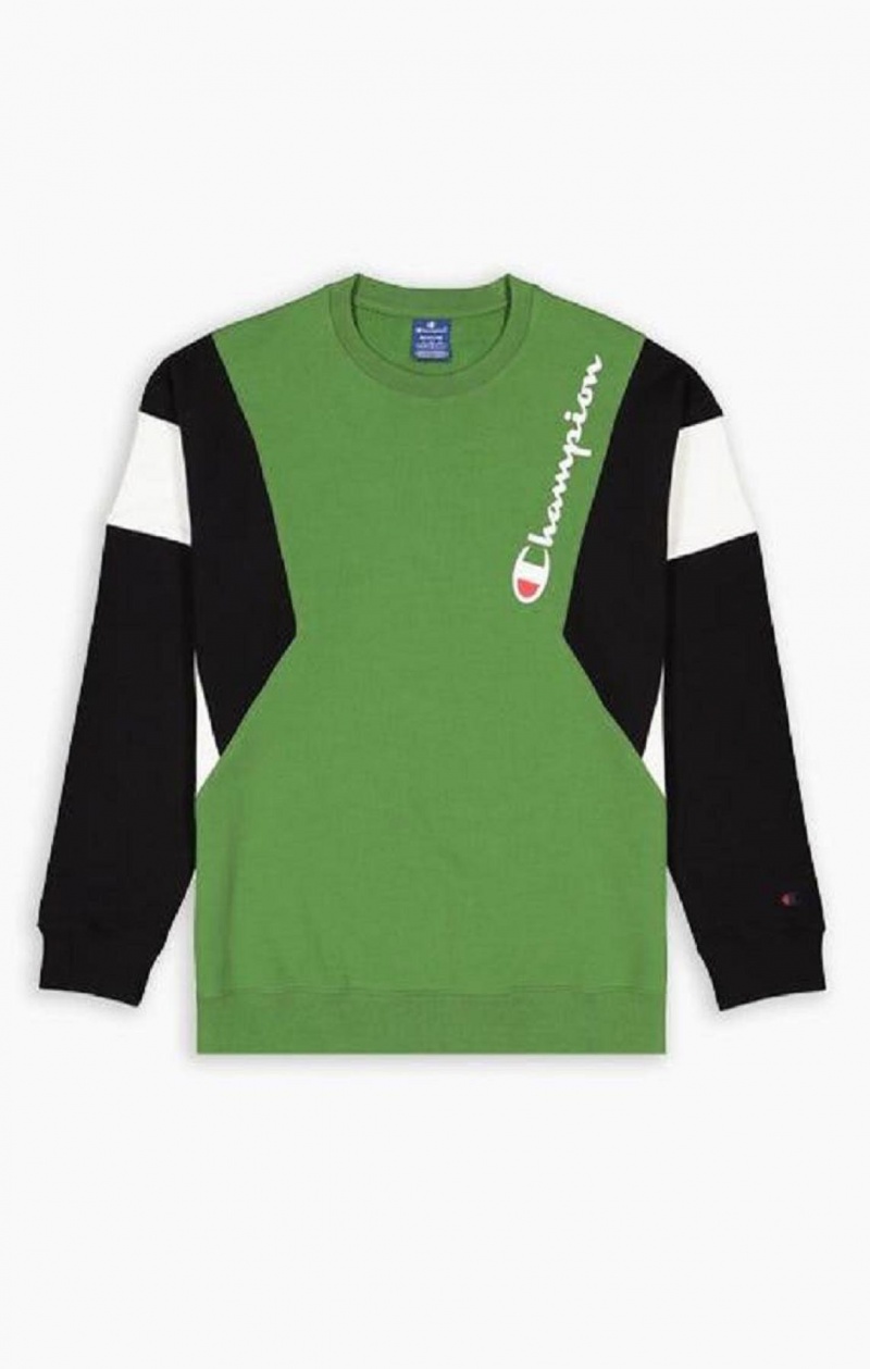 Champion Colour Block Pamut Terry Sweatshirt Férfi Pulóverek Zöld | 4890-RSVUW