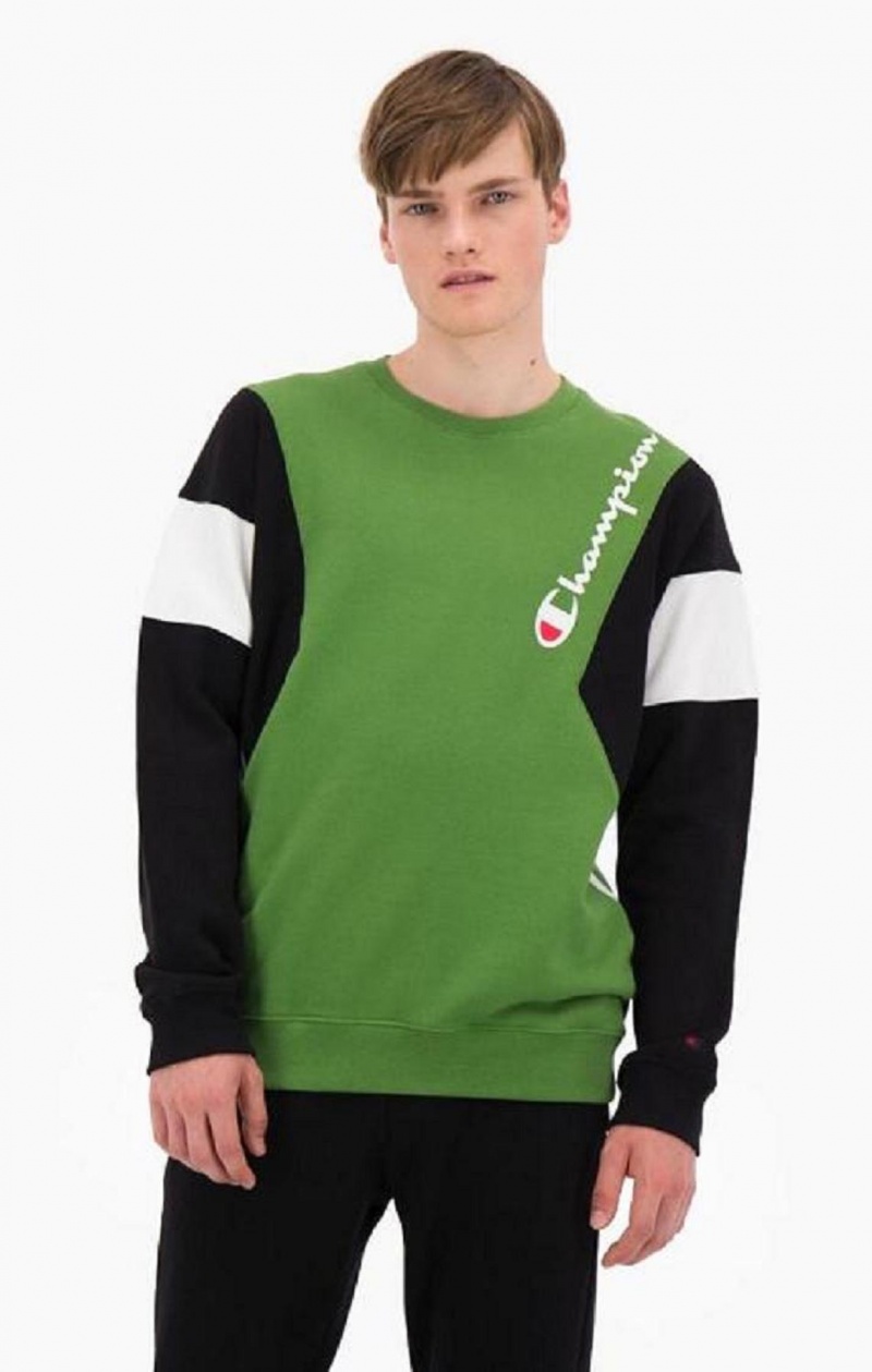 Champion Colour Block Pamut Terry Sweatshirt Férfi Pulóverek Zöld | 4890-RSVUW