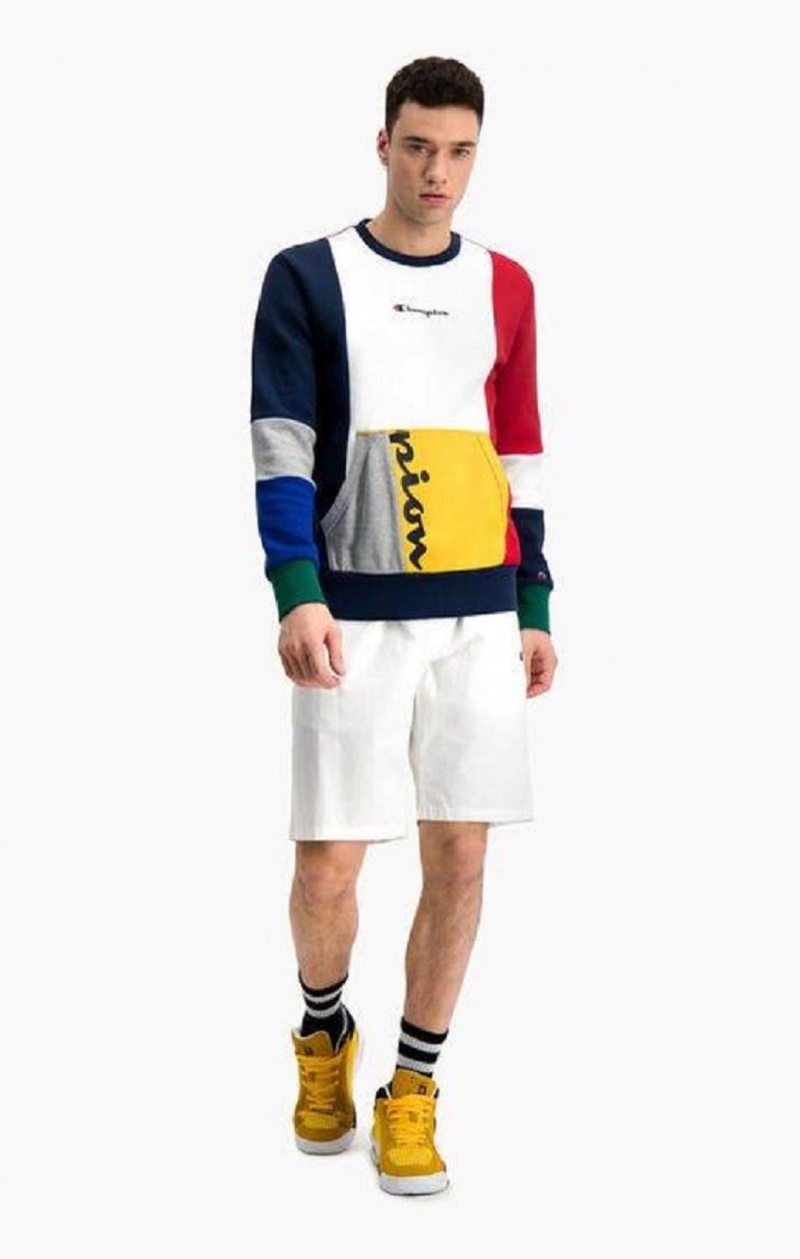 Champion Colour Block Patchwork Pocket Sweatshirt Férfi Pulóverek Piros | 7923-OIBFZ