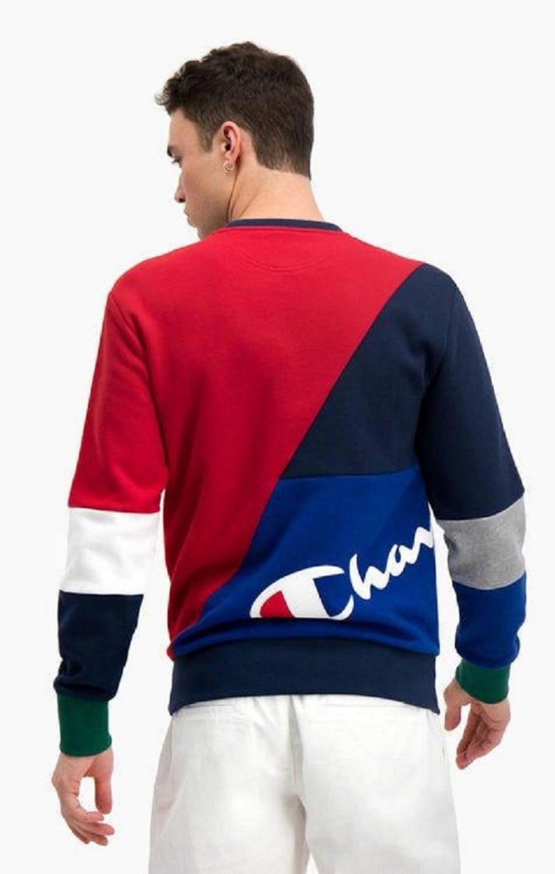 Champion Colour Block Patchwork Pocket Sweatshirt Férfi Pulóverek Piros | 7923-OIBFZ