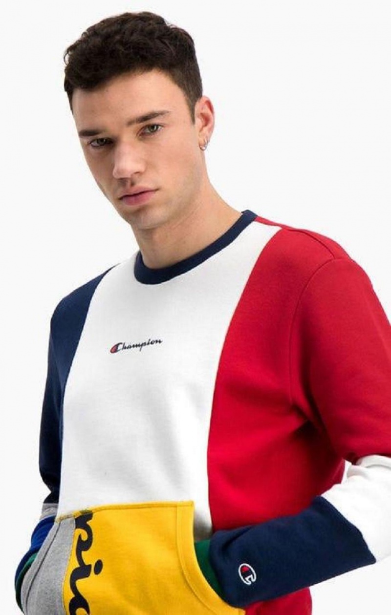 Champion Colour Block Patchwork Pocket Sweatshirt Férfi Pulóverek Piros | 7923-OIBFZ