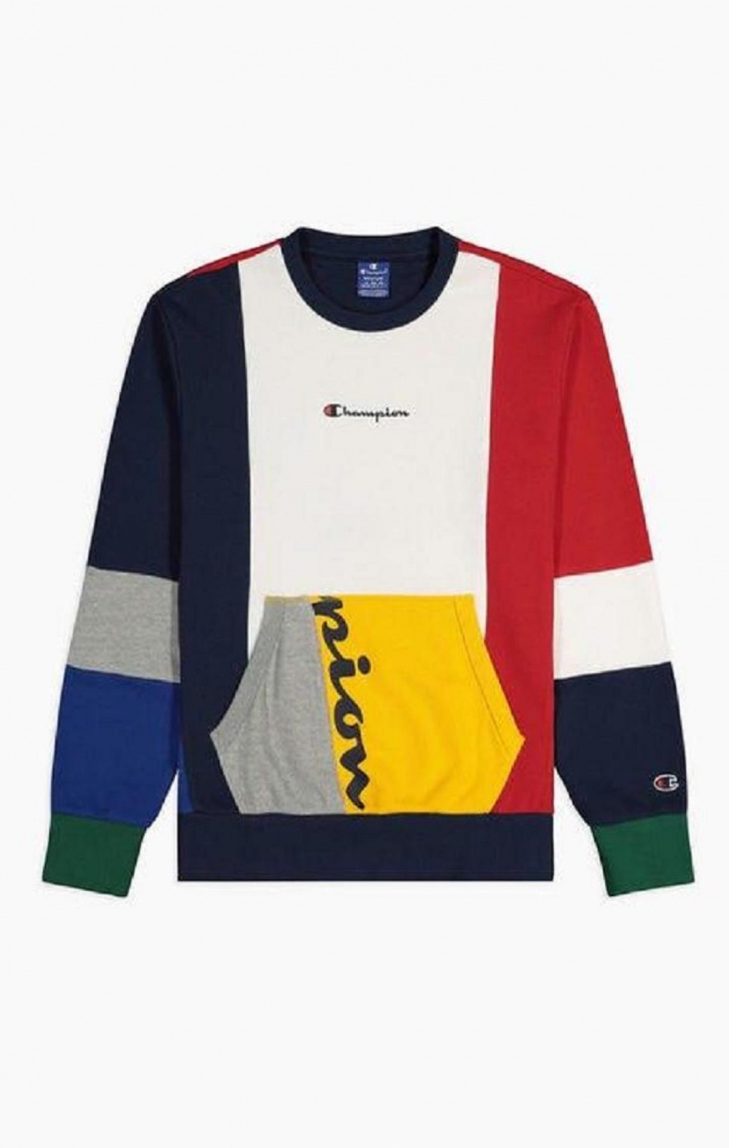 Champion Colour Block Patchwork Pocket Sweatshirt Férfi Pulóverek Piros | 7923-OIBFZ