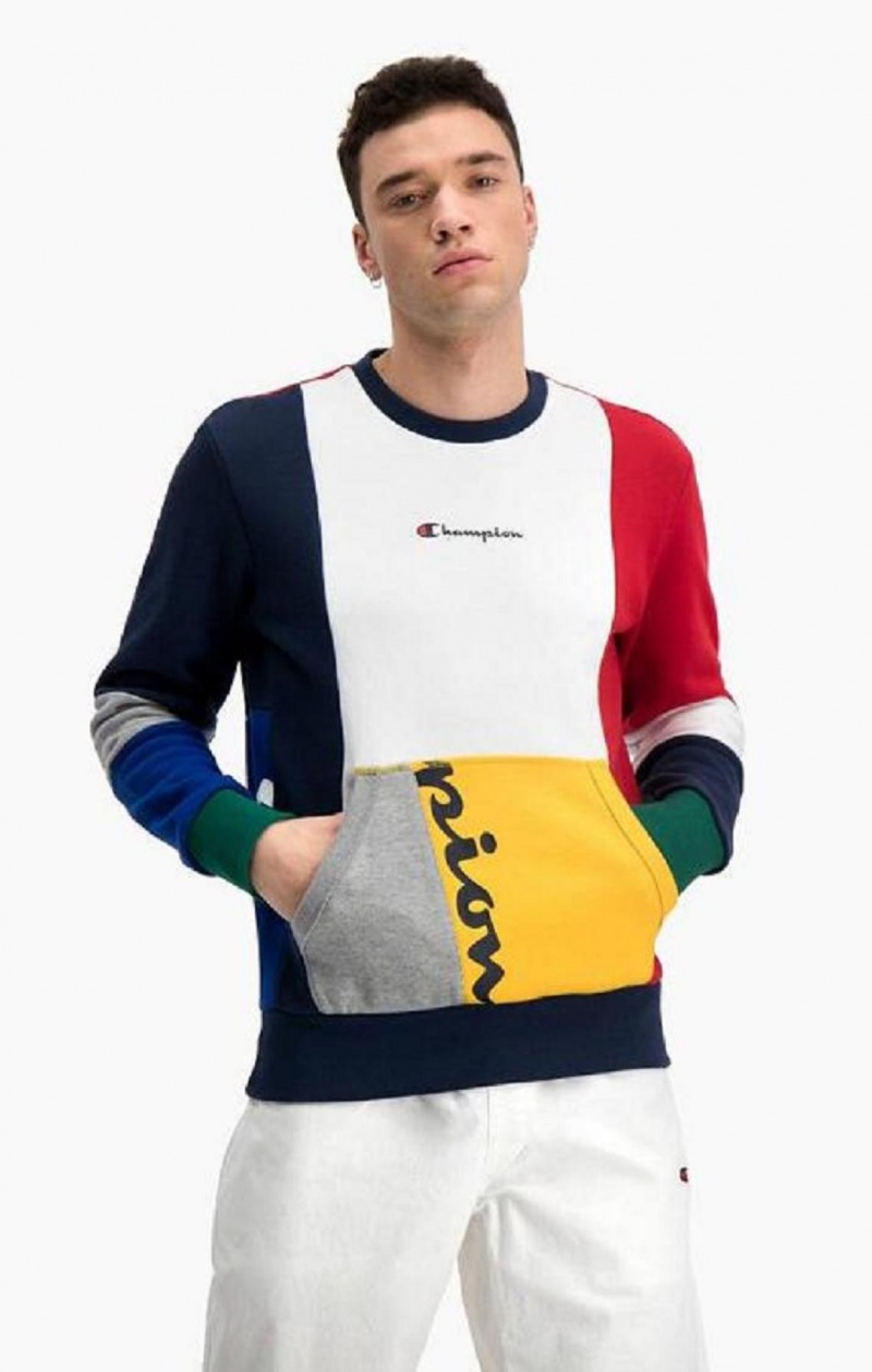 Champion Colour Block Patchwork Pocket Sweatshirt Férfi Pulóverek Piros | 7923-OIBFZ