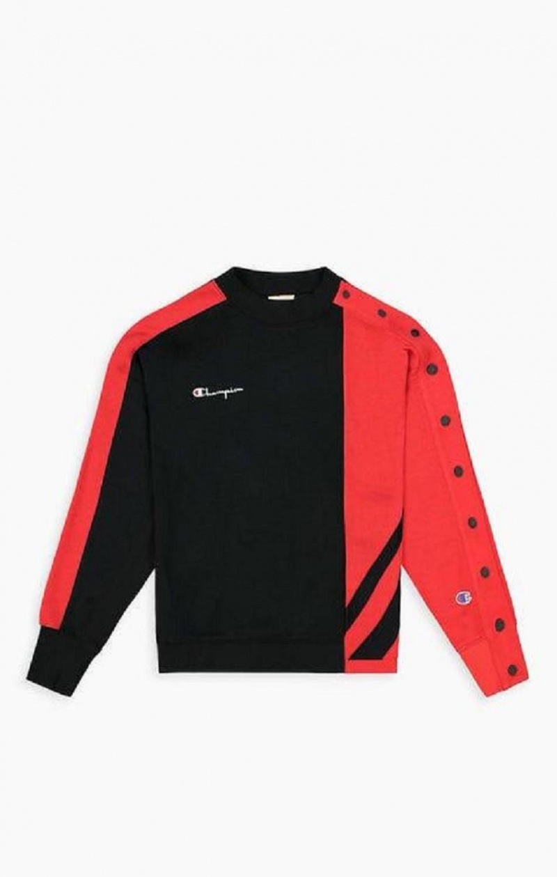 Champion Colour Block Popper Cropped Sweatshirt Női Pulóverek Fekete Piros | 3815-WRLIV