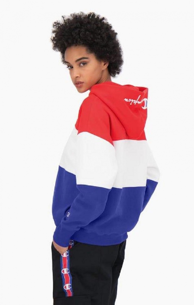 Champion Colour Block Reverse Weave Logo Hoodie Női Kapucnis Pulóver Piros | 3470-GHQBP