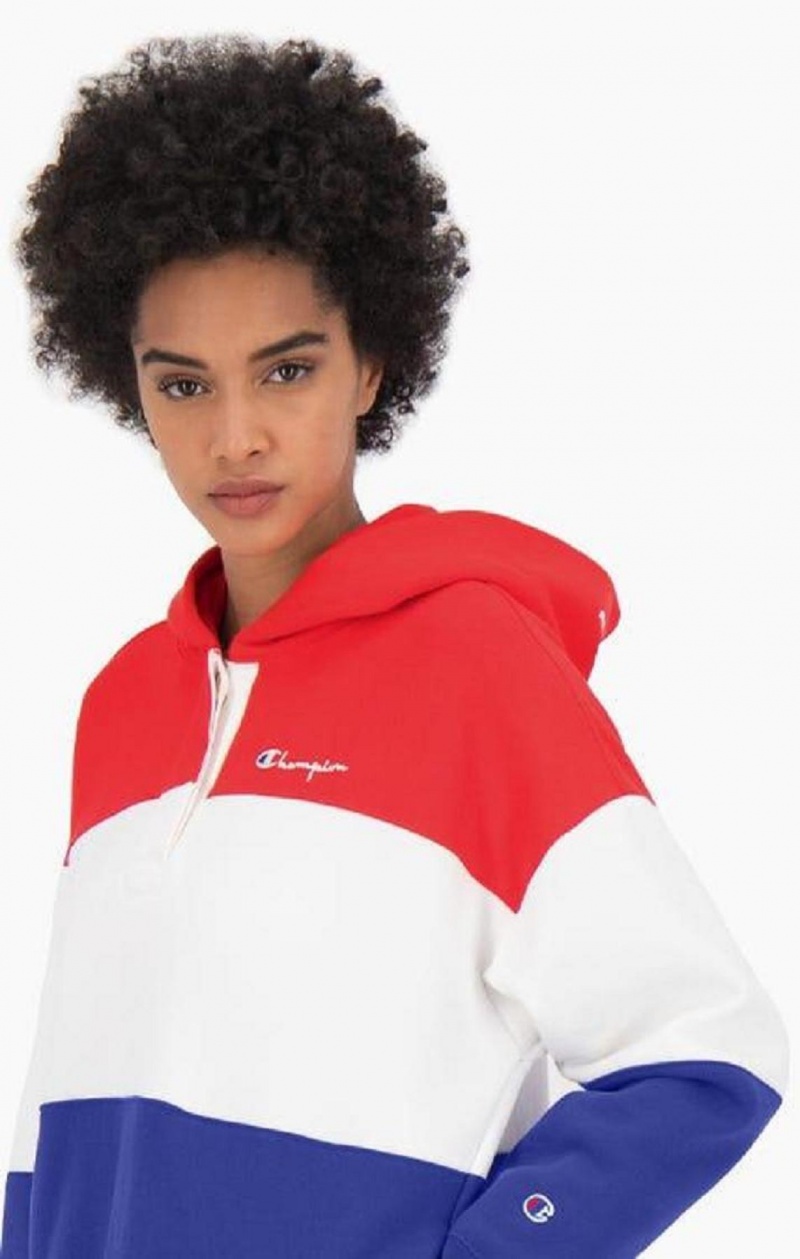 Champion Colour Block Reverse Weave Logo Hoodie Női Kapucnis Pulóver Piros | 3470-GHQBP