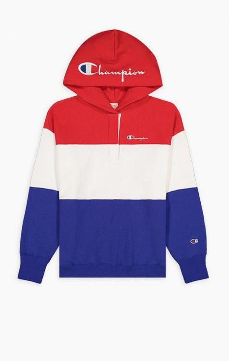 Champion Colour Block Reverse Weave Logo Hoodie Női Kapucnis Pulóver Piros | 3470-GHQBP