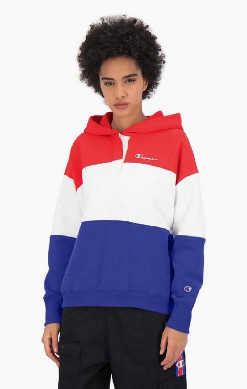 Champion Colour Block Reverse Weave Logo Hoodie Női Kapucnis Pulóver Piros | 3470-GHQBP