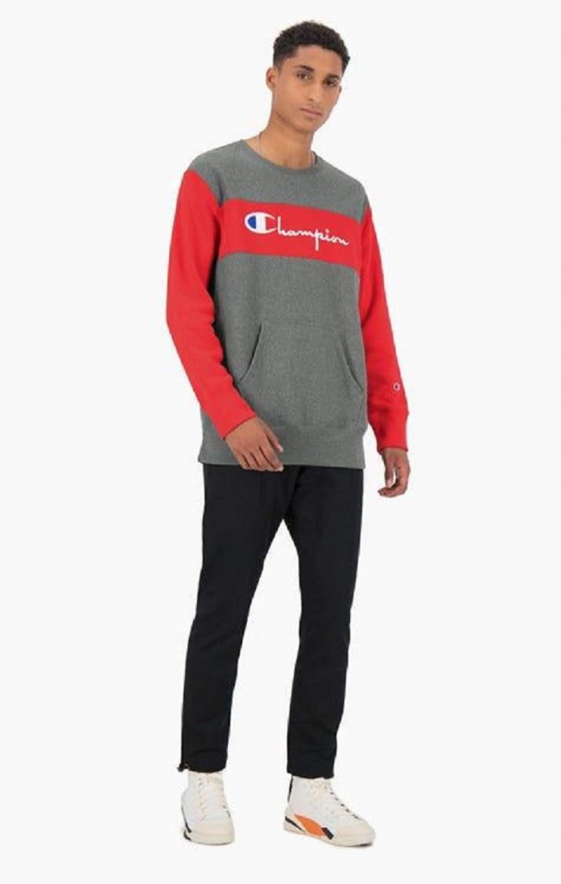 Champion Colour Block Reverse Weave Sweatshirt Férfi Pulóverek Sötétszürke | 1743-FRNQZ