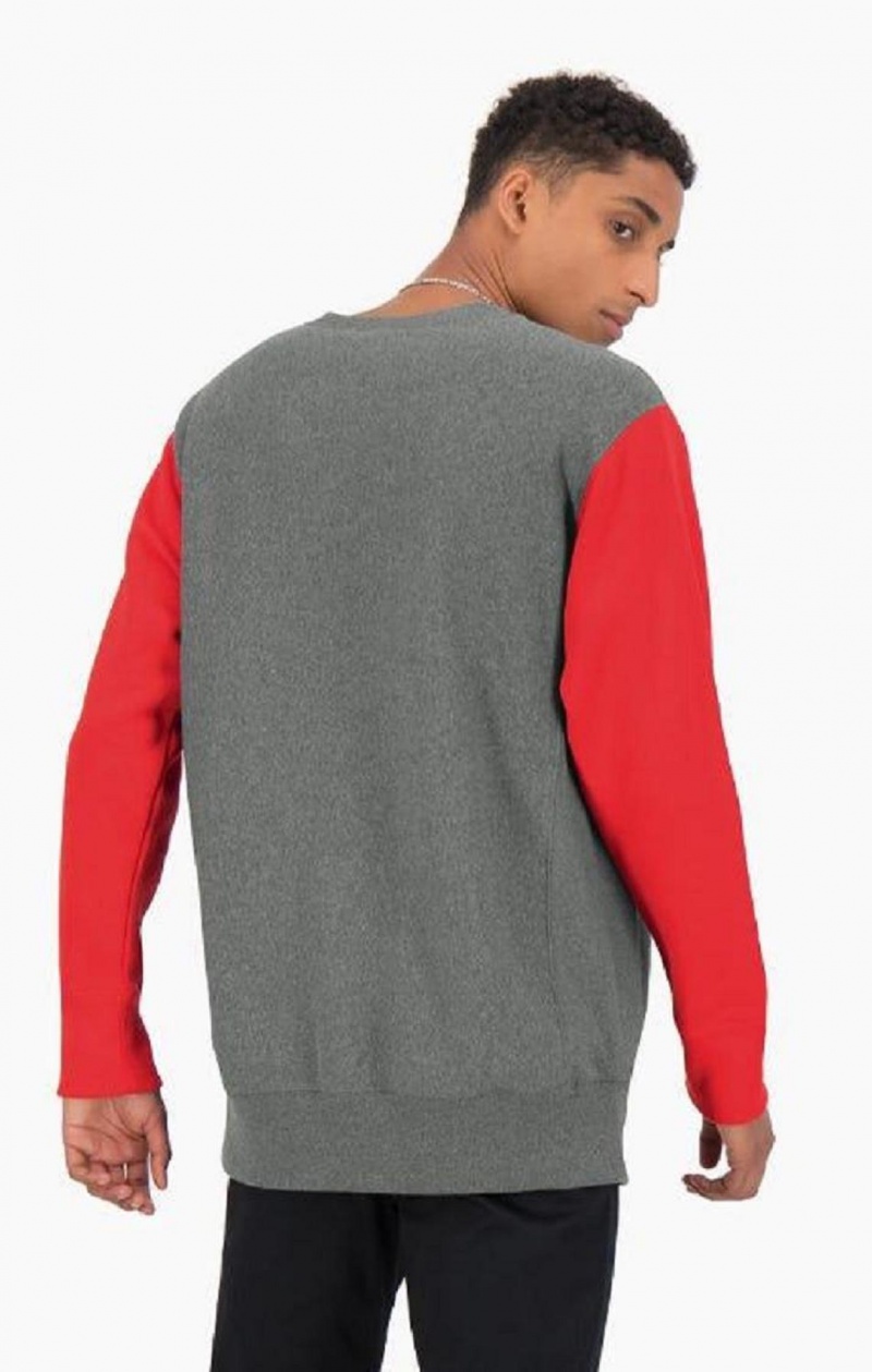 Champion Colour Block Reverse Weave Sweatshirt Férfi Pulóverek Sötétszürke | 1743-FRNQZ