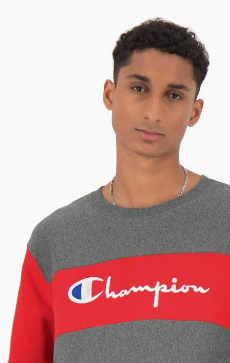 Champion Colour Block Reverse Weave Sweatshirt Férfi Pulóverek Sötétszürke | 1743-FRNQZ