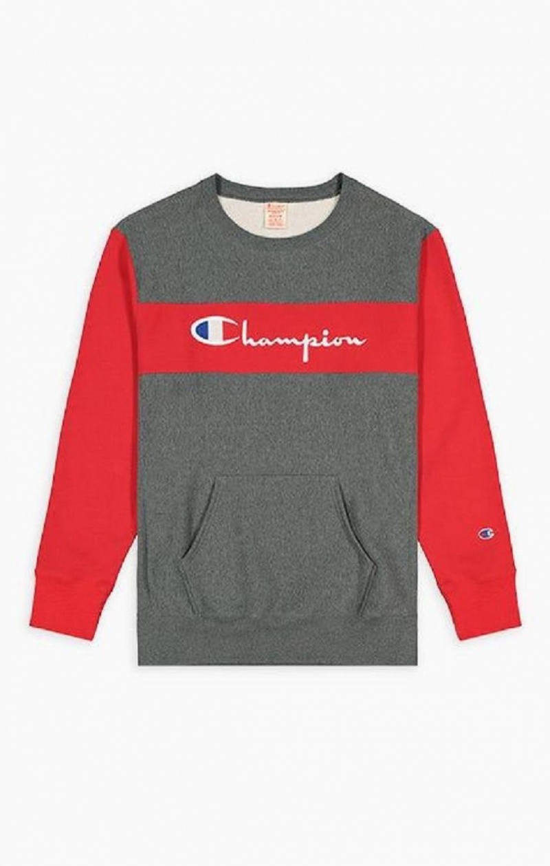 Champion Colour Block Reverse Weave Sweatshirt Férfi Pulóverek Sötétszürke | 1743-FRNQZ