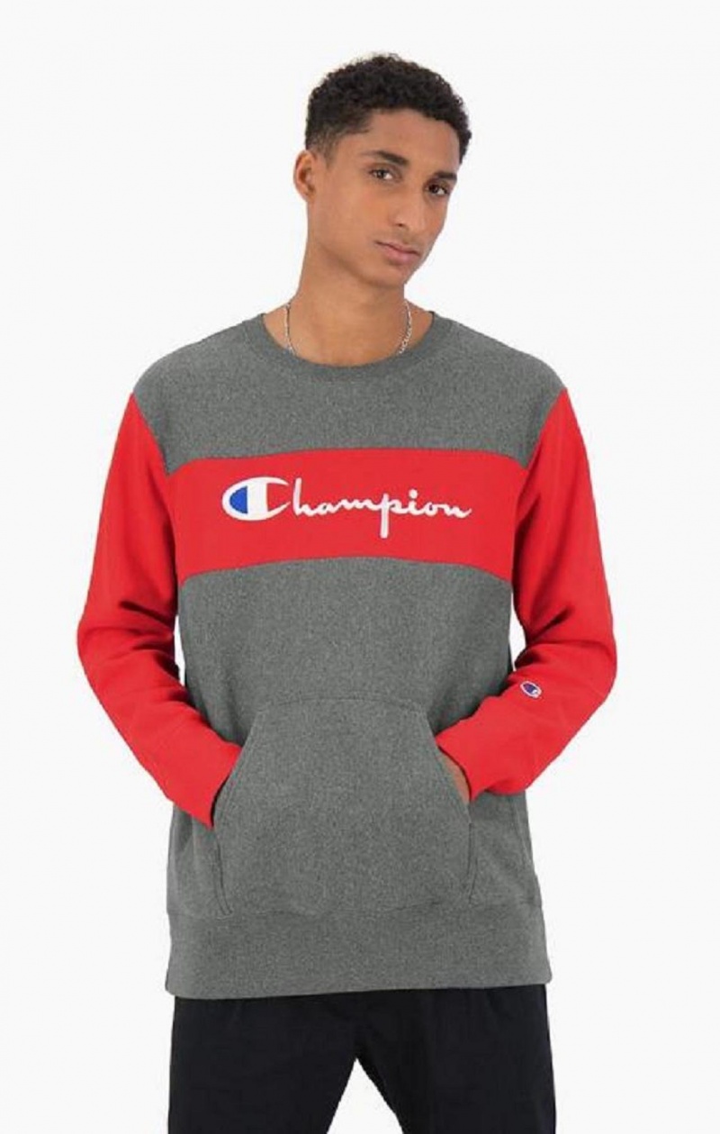 Champion Colour Block Reverse Weave Sweatshirt Férfi Pulóverek Sötétszürke | 1743-FRNQZ