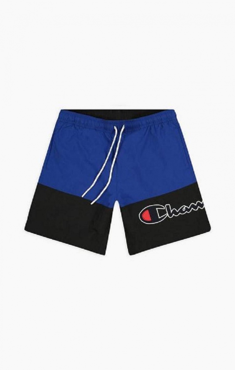 Champion Colour Block Satin Script Logo Board Shorts Férfi Fürdőruha Kék | 9675-GZEIS