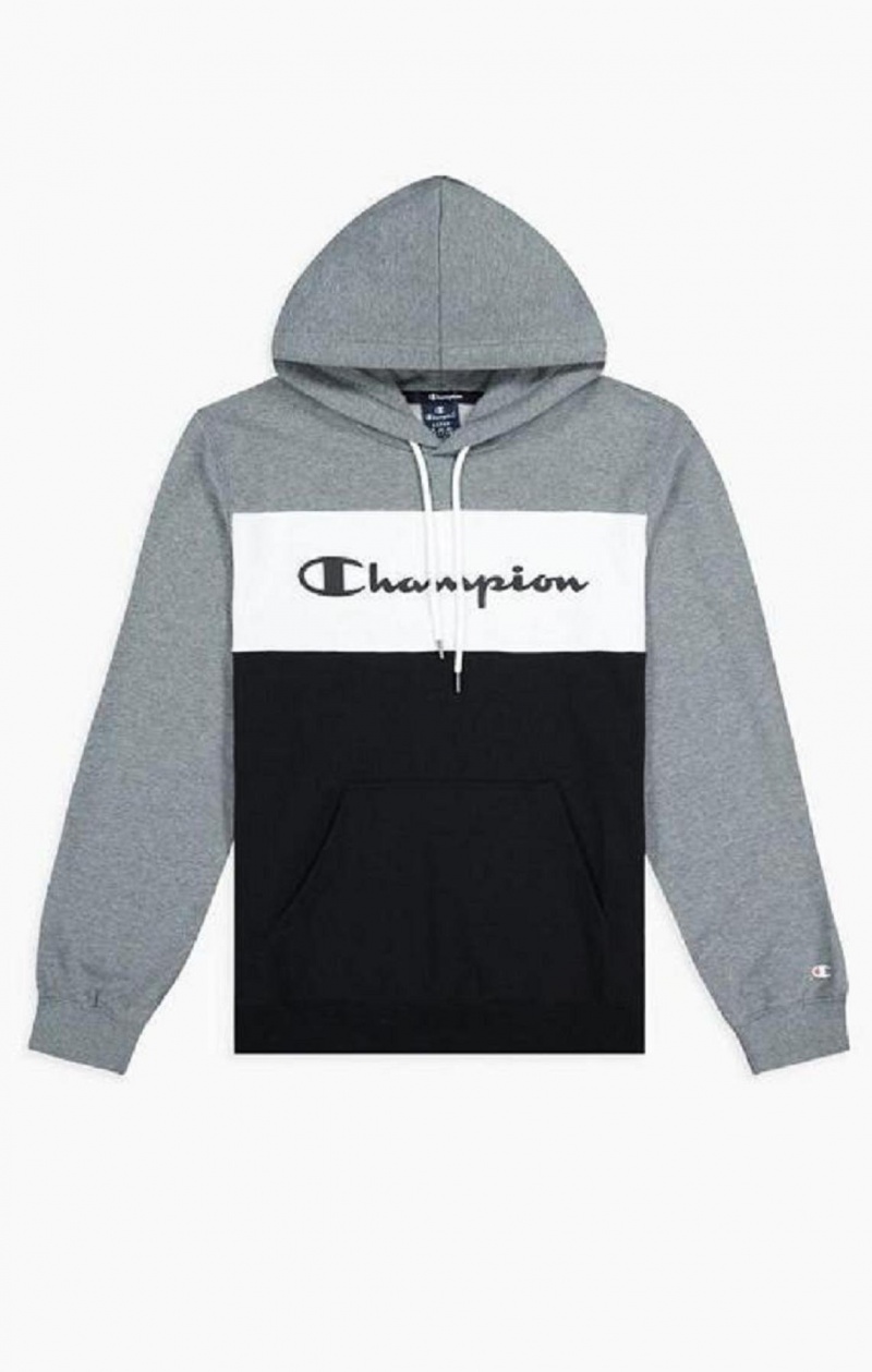 Champion Colour Block Script Logo Hoodie Férfi Kapucnis Pulóver Sötétszürke | 8206-BWHNL