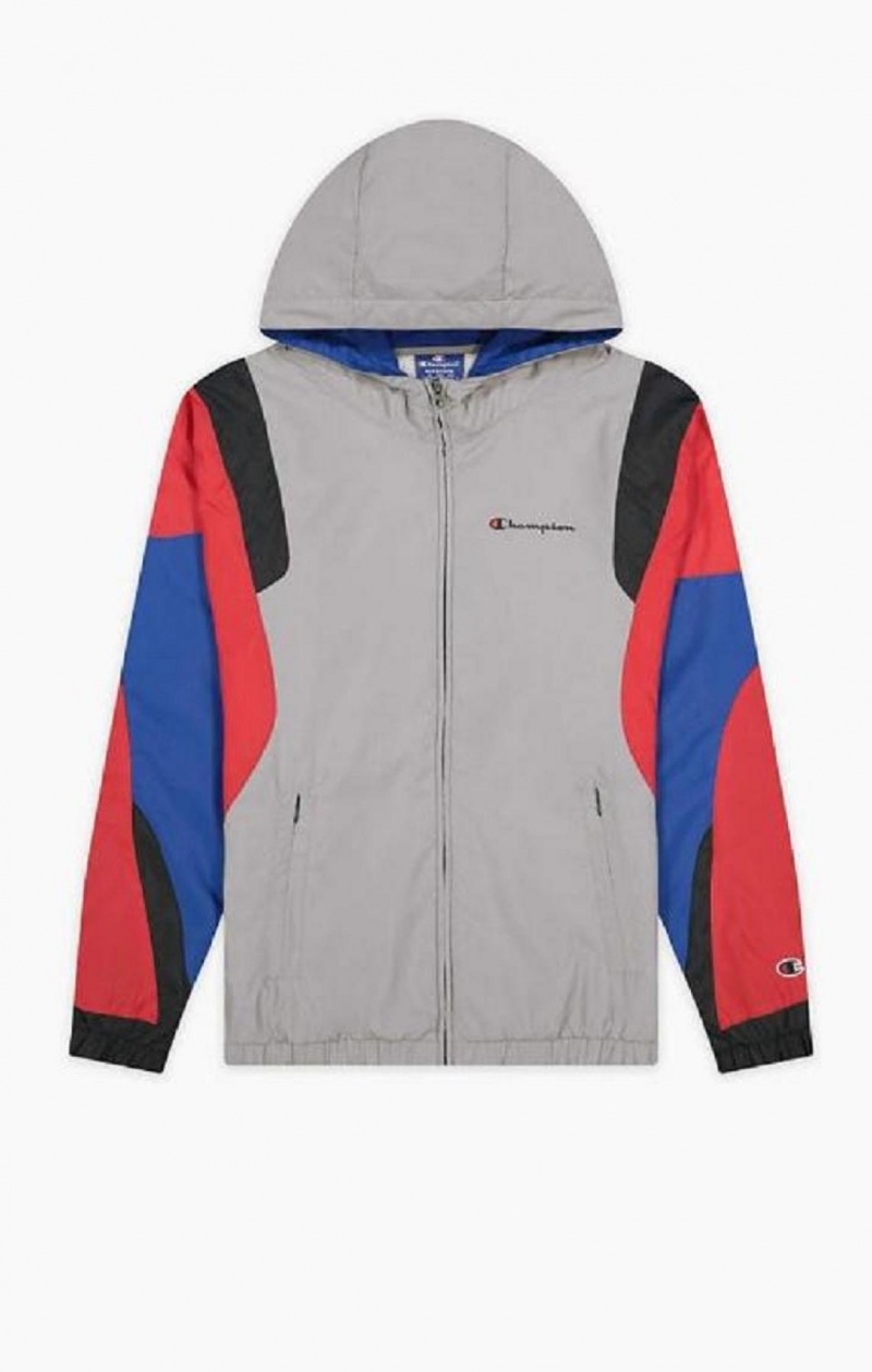 Champion Colour Block Script Logo Hoodie Férfi Kapucnis Pulóver Sötétszürke | 2938-MZJLH