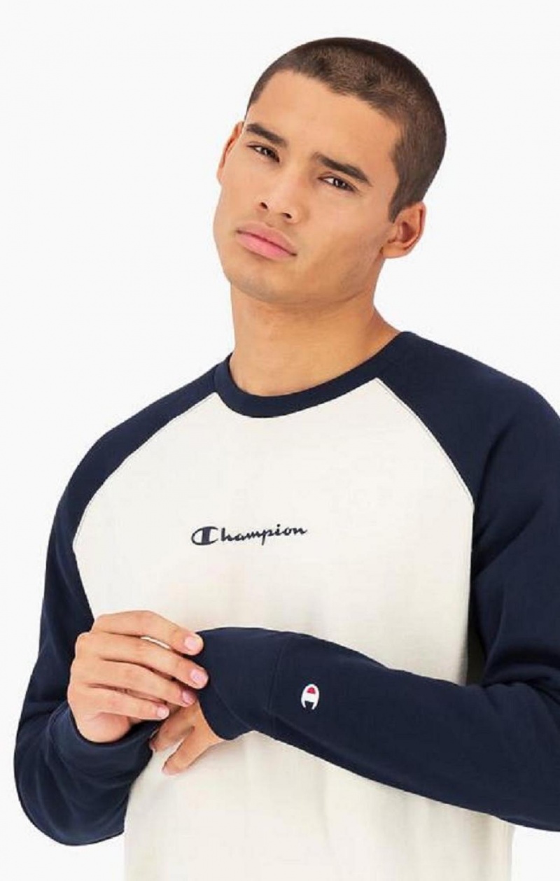 Champion Colour Block Script Logo Sweatshirt Férfi Pulóverek Sötétkék | 3590-ODTAL