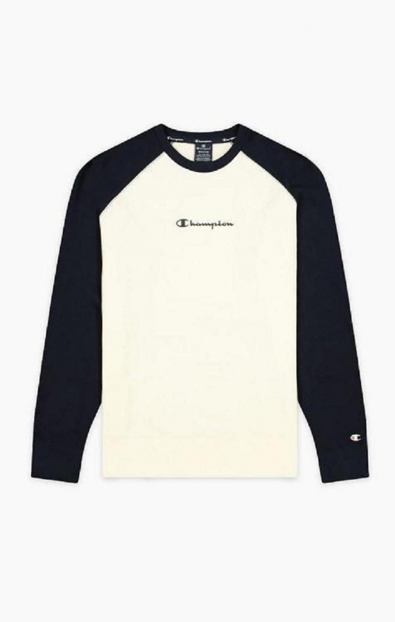 Champion Colour Block Script Logo Sweatshirt Férfi Pulóverek Sötétkék | 3590-ODTAL