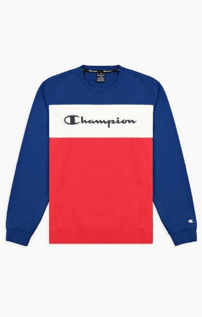 Champion Colour Block Script Logo Sweatshirt Férfi Pulóverek Kék | 8953-IBUSK