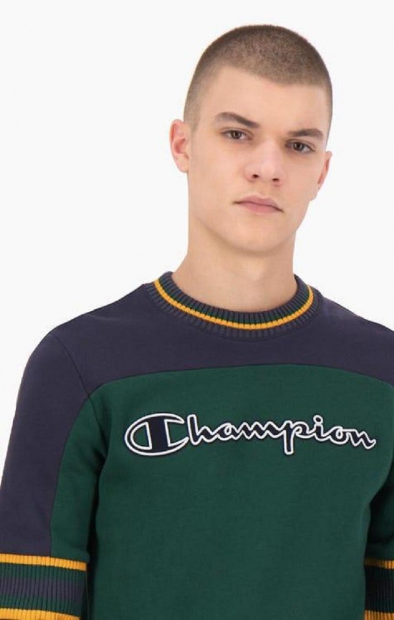 Champion Colour Block Script Logo Sweatshirt Férfi Pulóverek Zöld | 5490-MSIBV