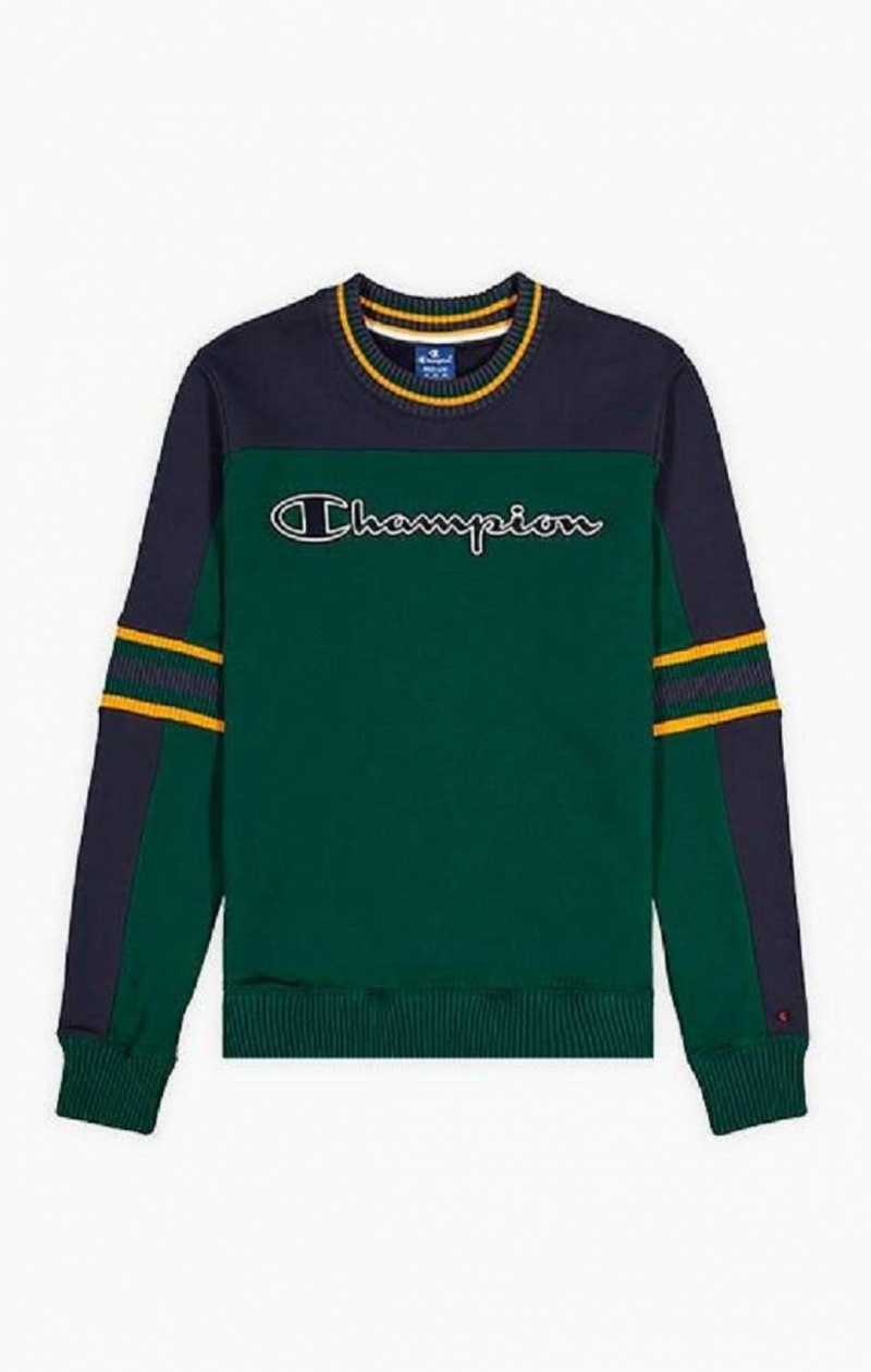 Champion Colour Block Script Logo Sweatshirt Férfi Pulóverek Zöld | 5490-MSIBV