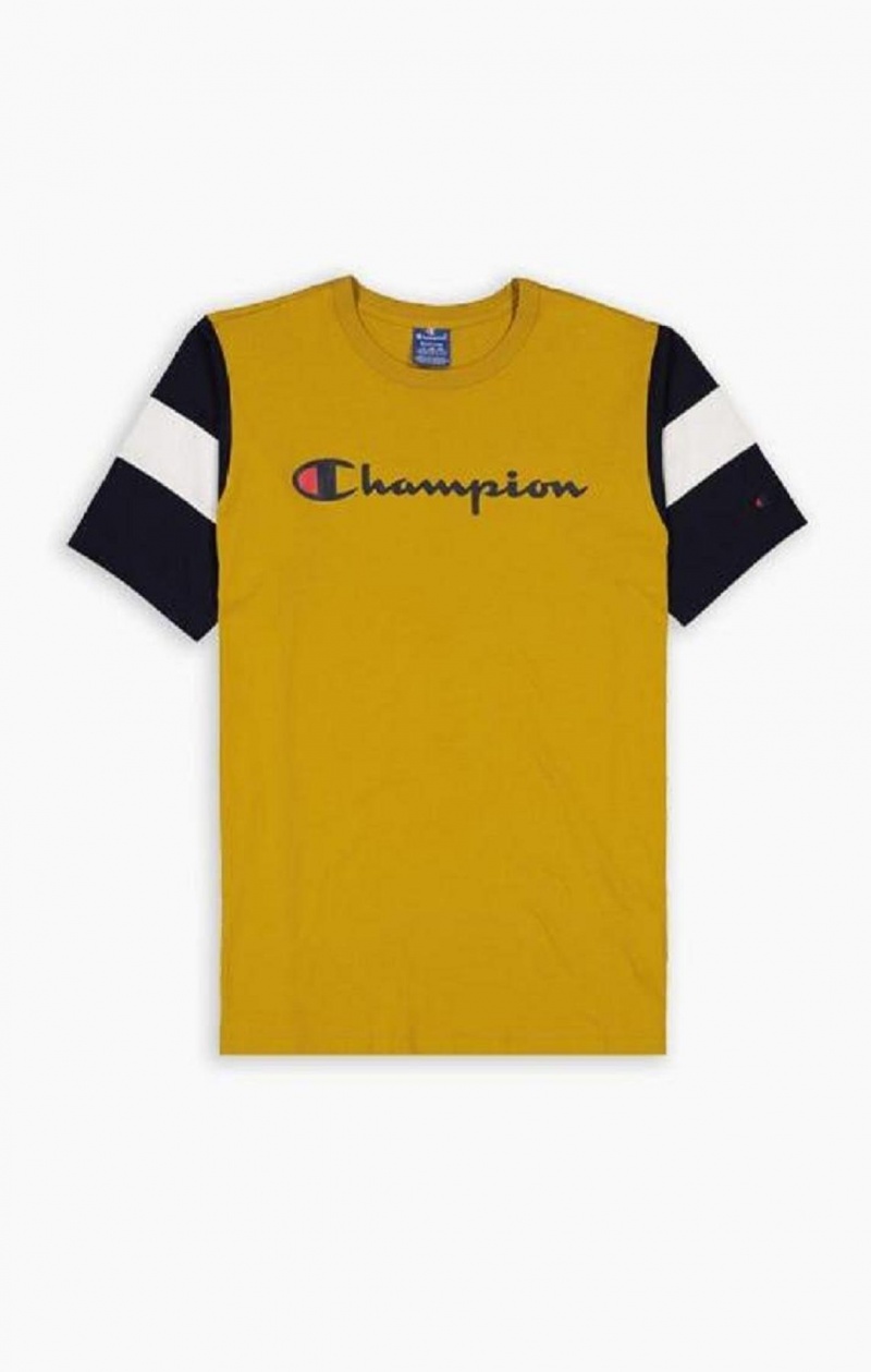 Champion Colour Block Script Logo T-Shirt Férfi Póló Arany | 3810-LHUWZ