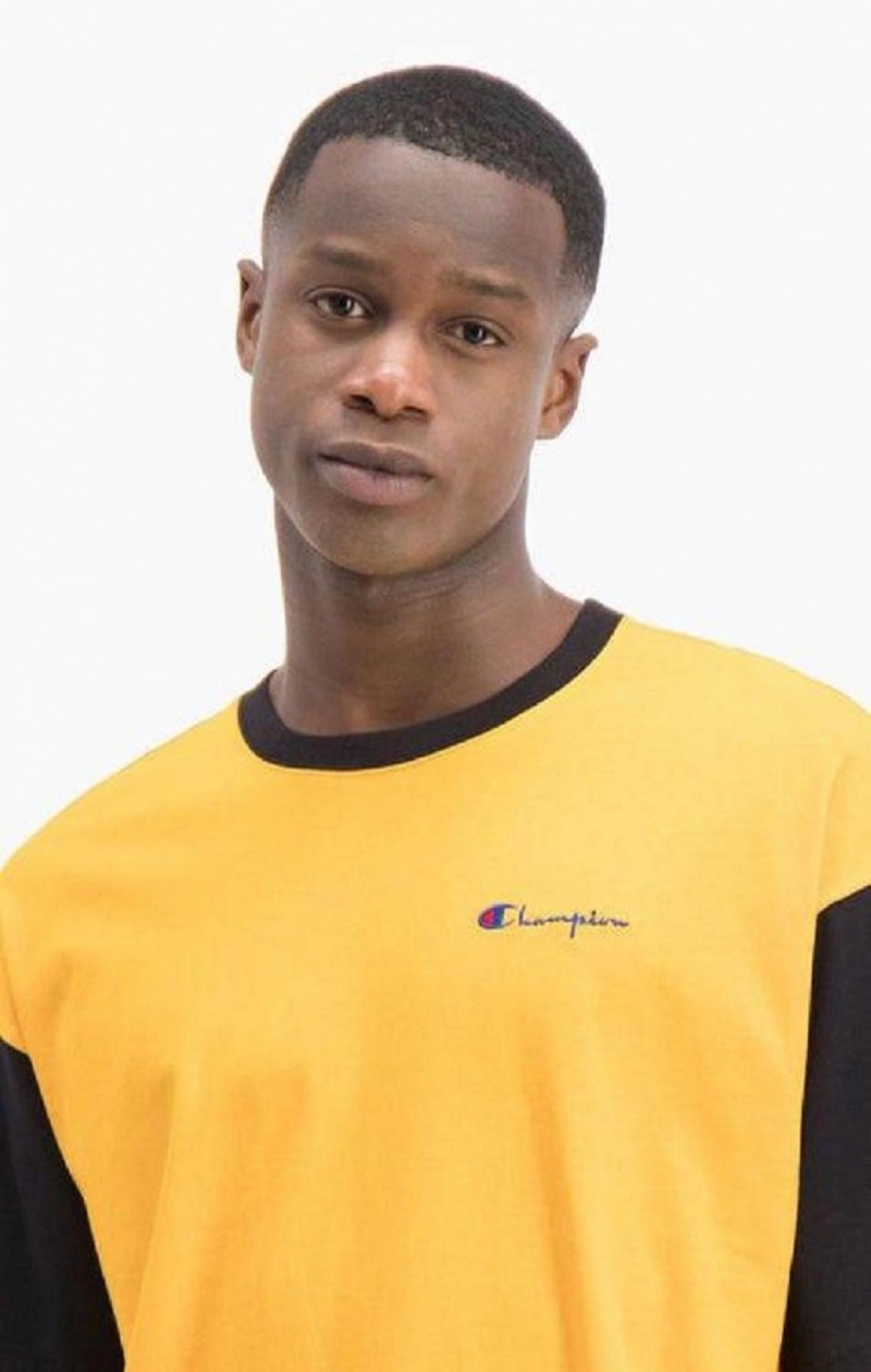 Champion Colour Block Script Logo T-Shirt Férfi Póló Narancssárga | 2358-QAFUW