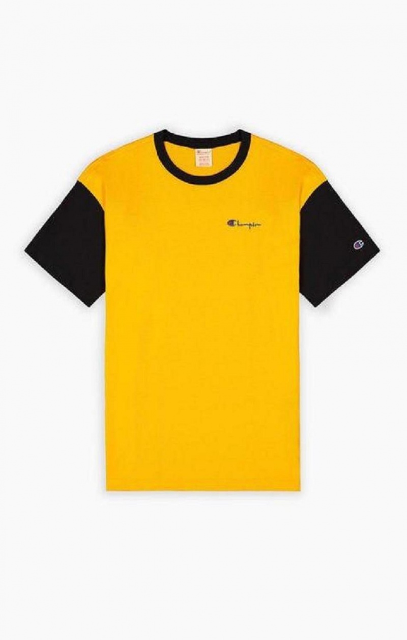 Champion Colour Block Script Logo T-Shirt Férfi Póló Narancssárga | 2358-QAFUW