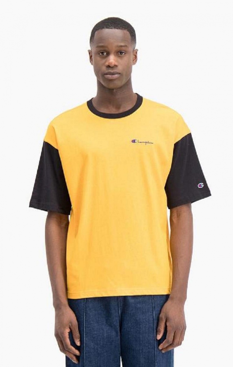 Champion Colour Block Script Logo T-Shirt Férfi Póló Narancssárga | 2358-QAFUW