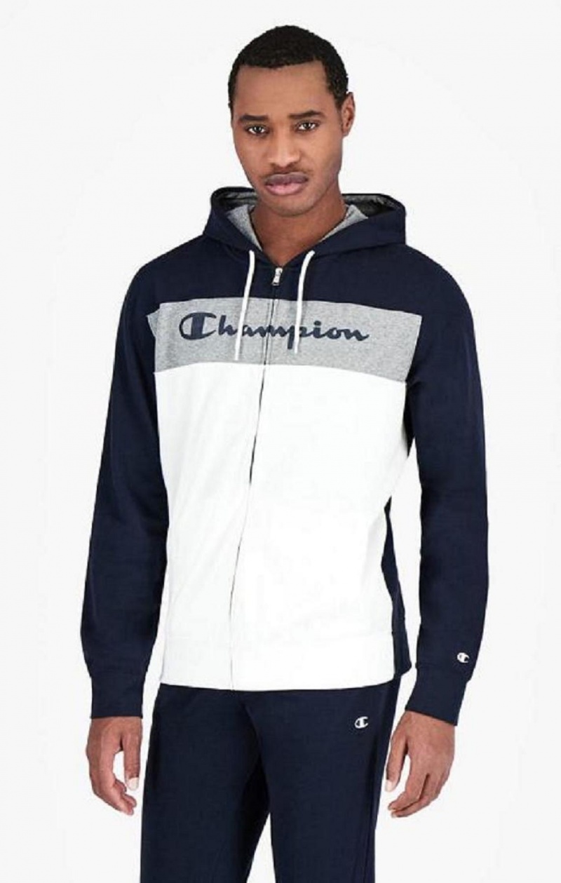 Champion Colour Block Script Logo Zip-Up Sweatsuit Férfi Melegítő Sötétkék | 6724-WXLQT