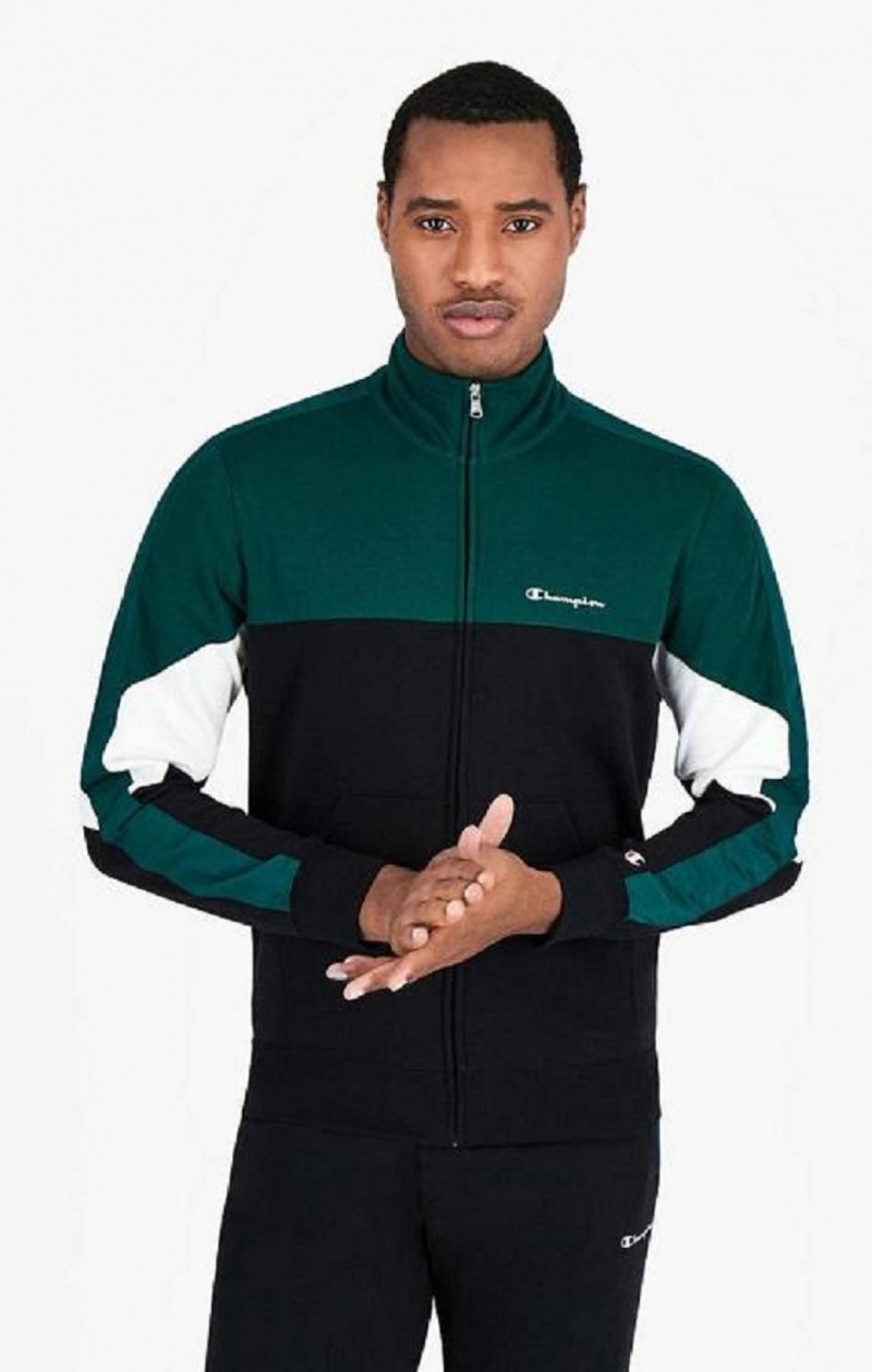 Champion Colour Block Script Logo Zip-Up Sweatsuit Férfi Melegítő Fekete | 6357-DWKIJ