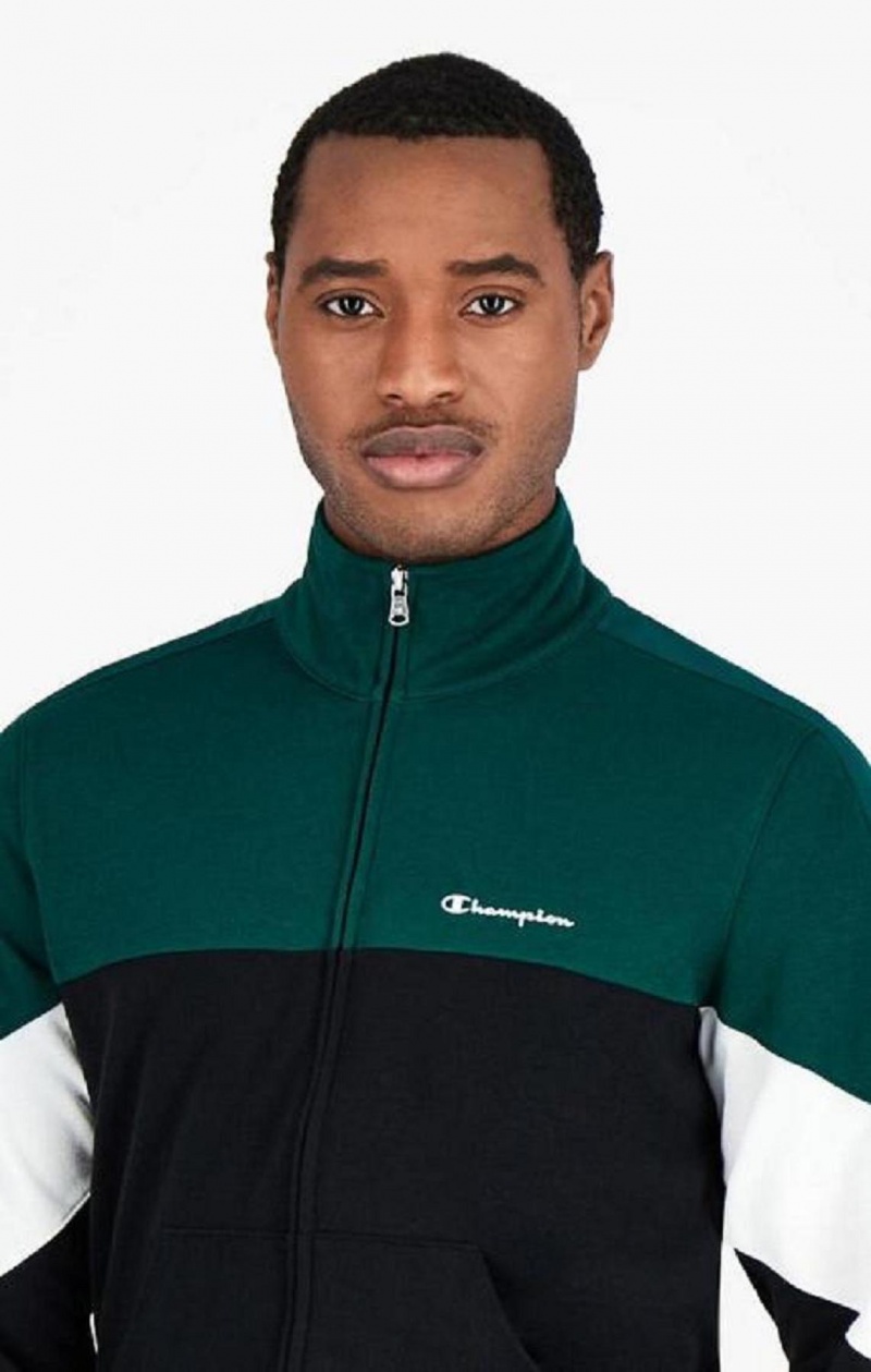 Champion Colour Block Script Logo Zip-Up Sweatsuit Férfi Melegítő Fekete | 6357-DWKIJ