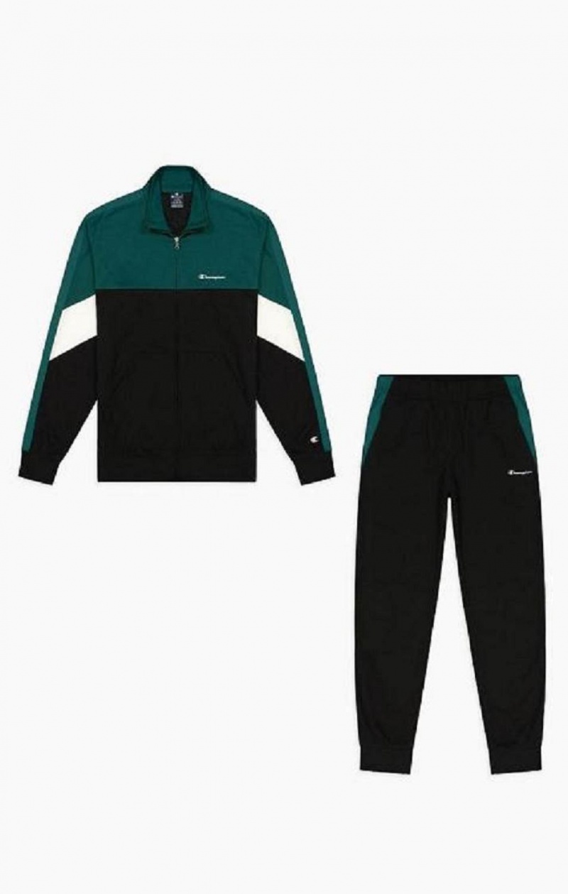 Champion Colour Block Script Logo Zip-Up Sweatsuit Férfi Melegítő Fekete | 6357-DWKIJ