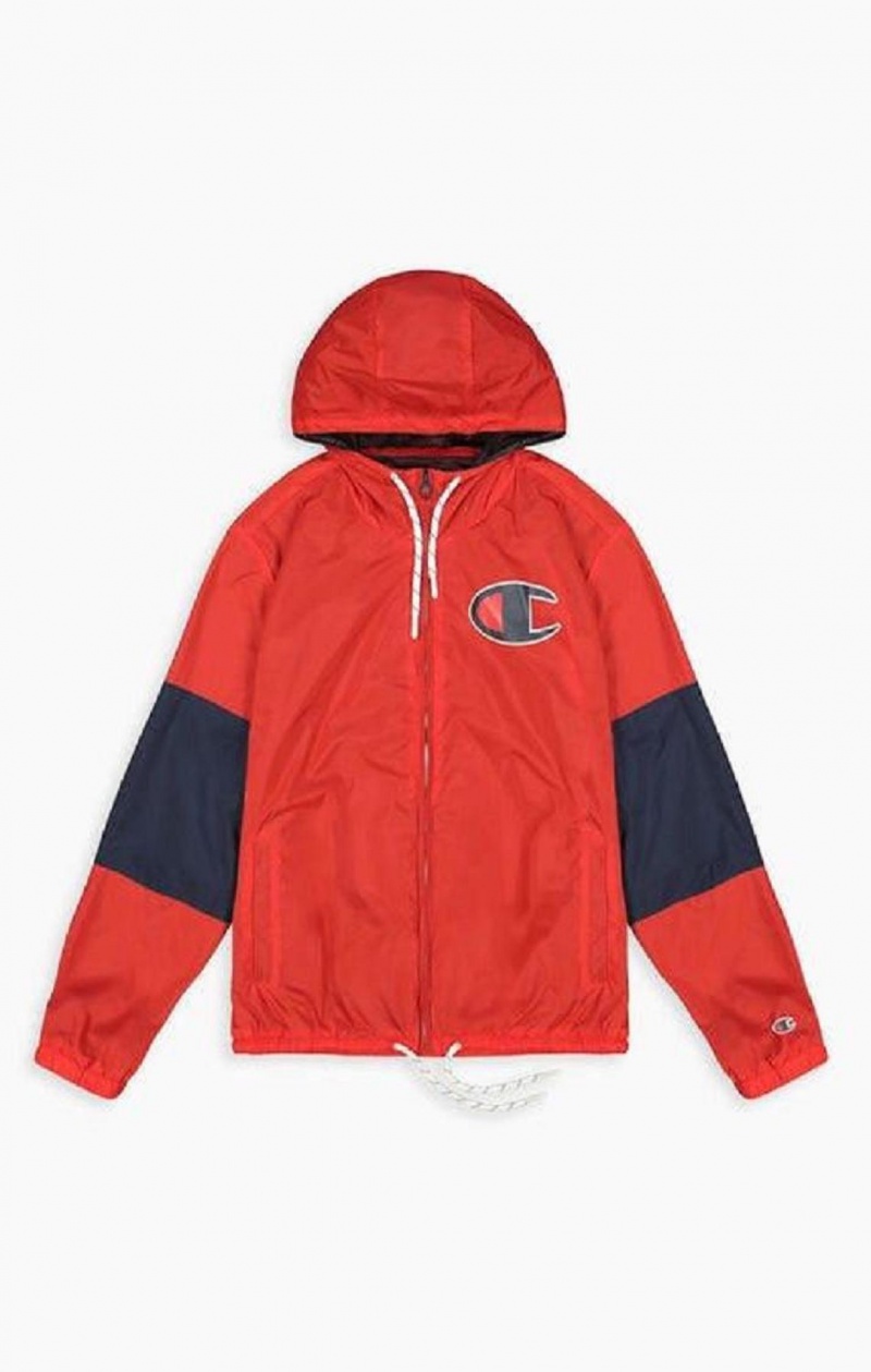 Champion Colour Block Sleeve C Logo Jacket Férfi Kabát Piros | 6051-QPBYW