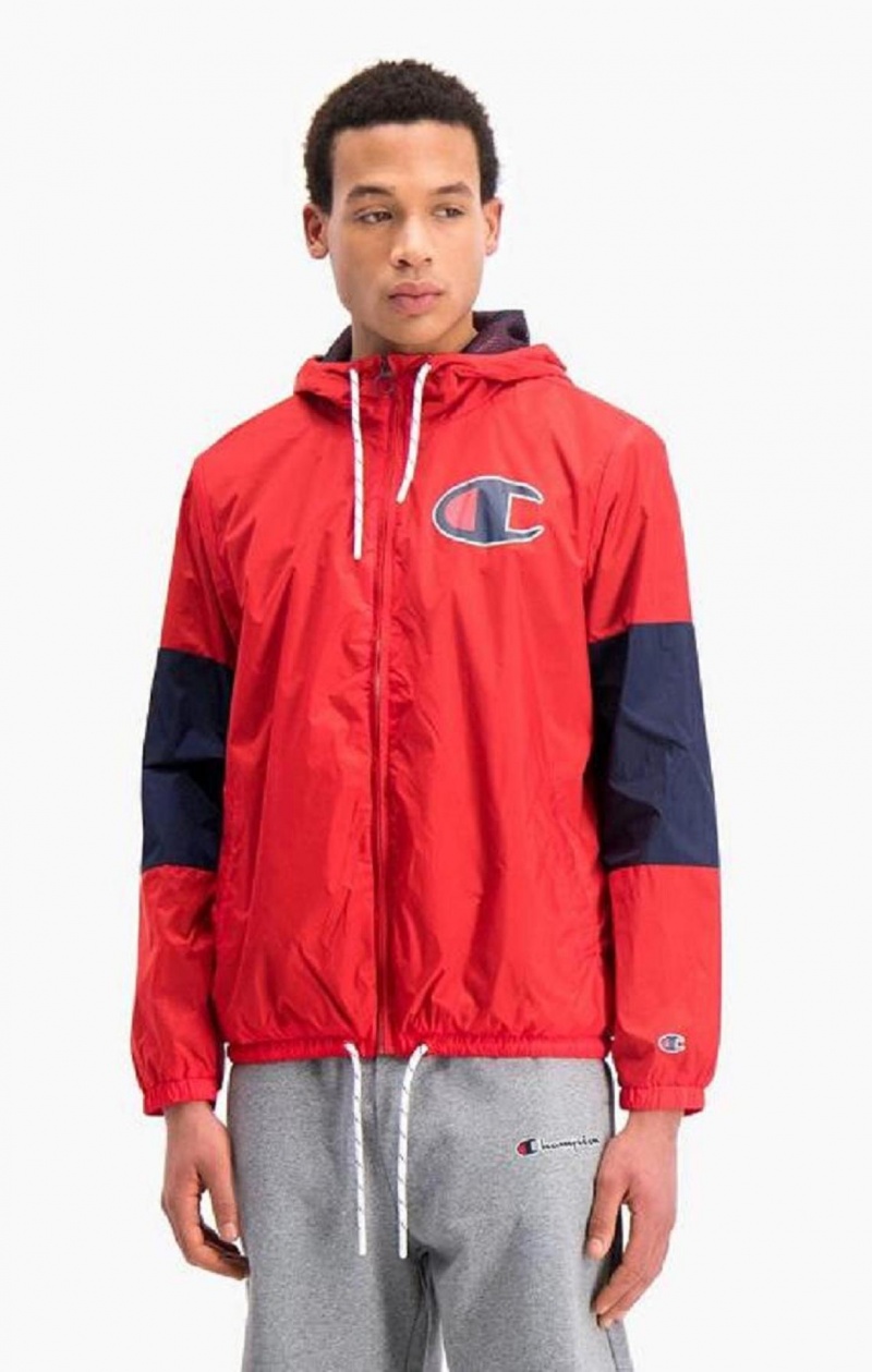 Champion Colour Block Sleeve C Logo Jacket Férfi Kabát Piros | 6051-QPBYW