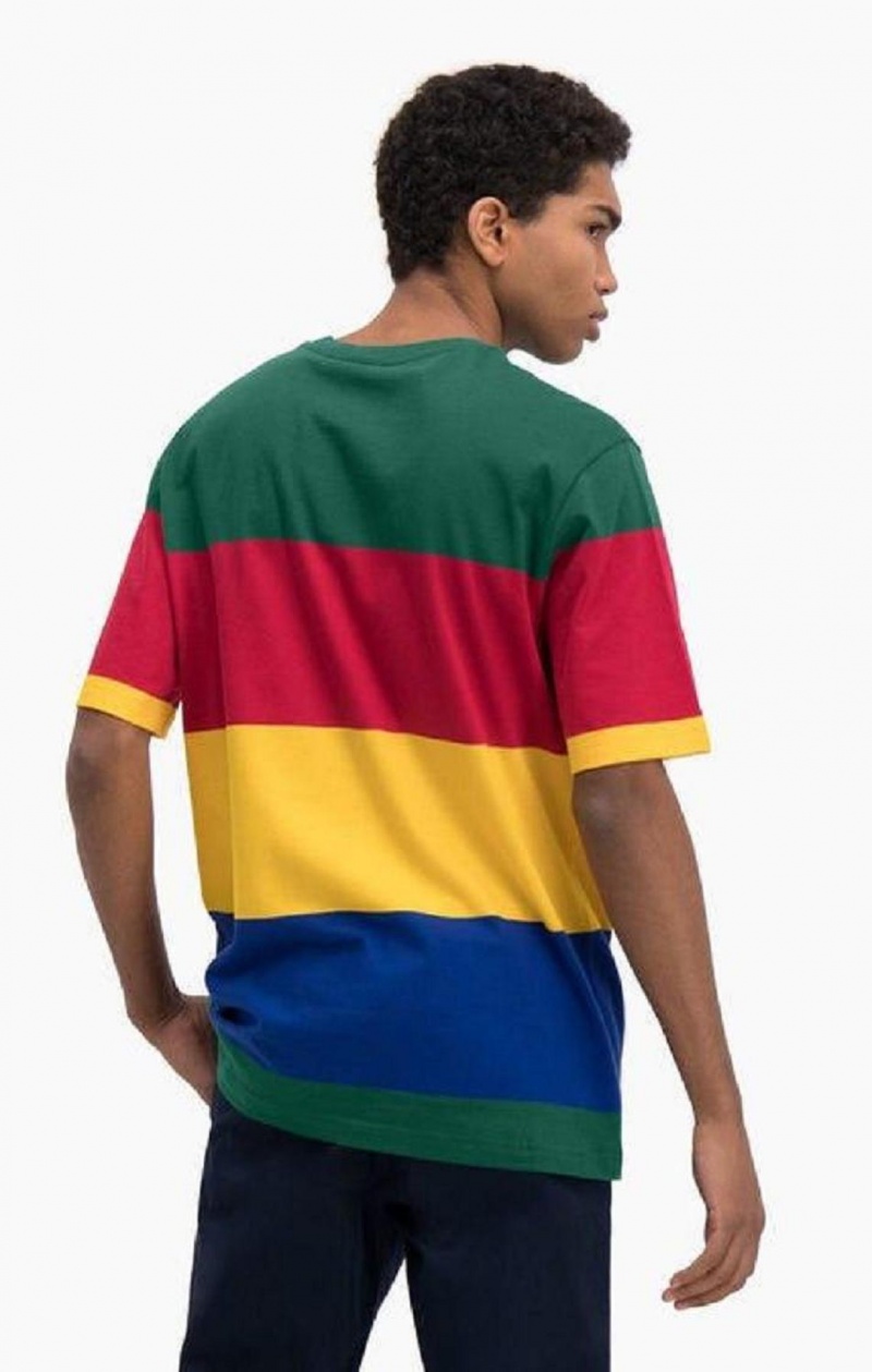 Champion Colour Block Stripe T-Shirt Férfi Póló Zöld Piros Sárga | 0562-KFQYO