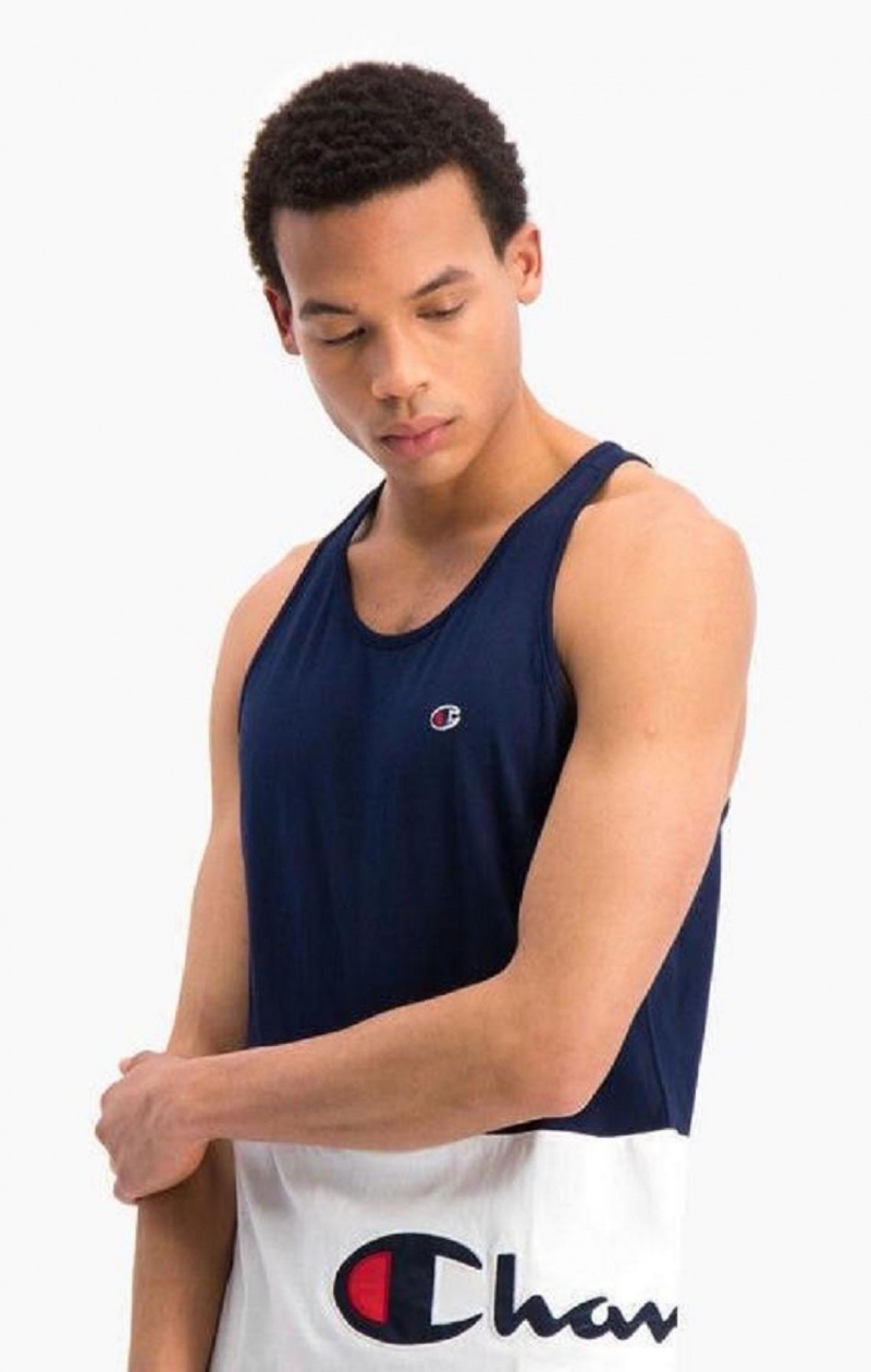 Champion Colour Block Wraparound Logo Tank Top Férfi Póló Sötétkék | 2831-FBGMZ