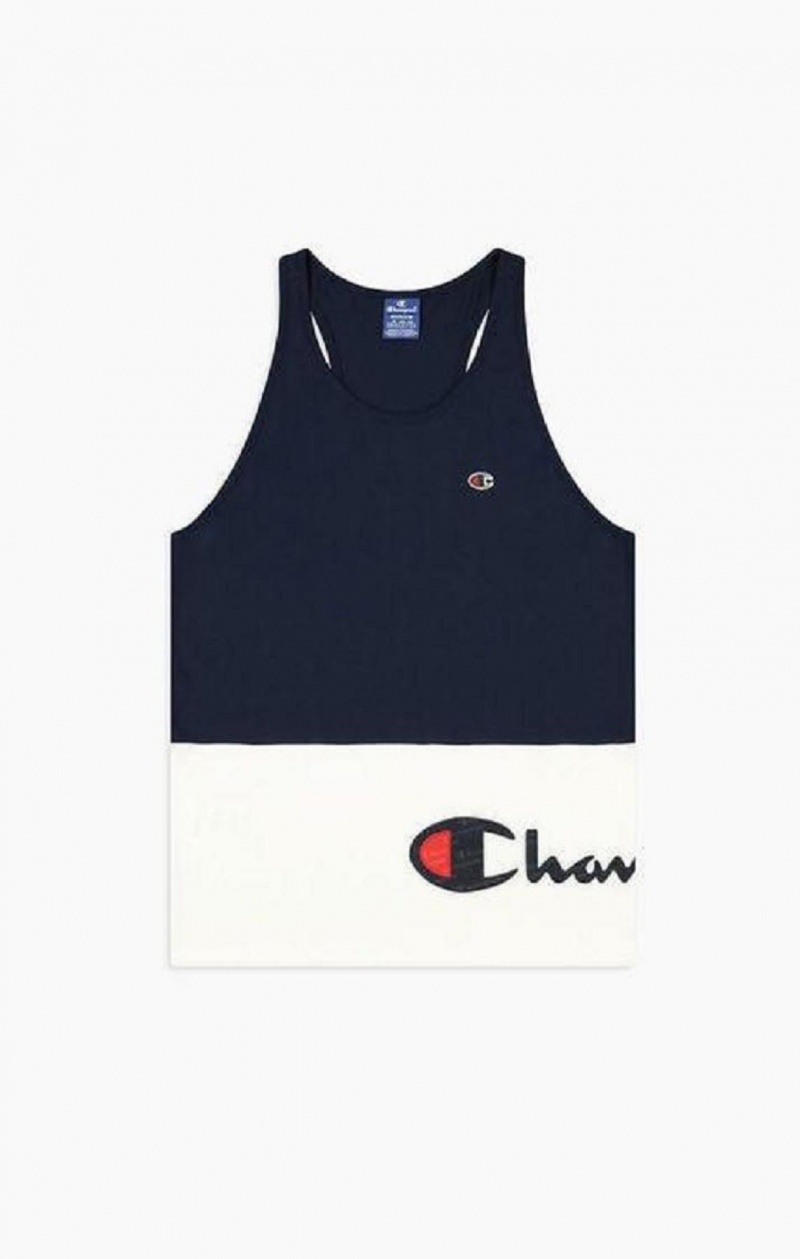 Champion Colour Block Wraparound Logo Tank Top Férfi Póló Sötétkék | 2831-FBGMZ