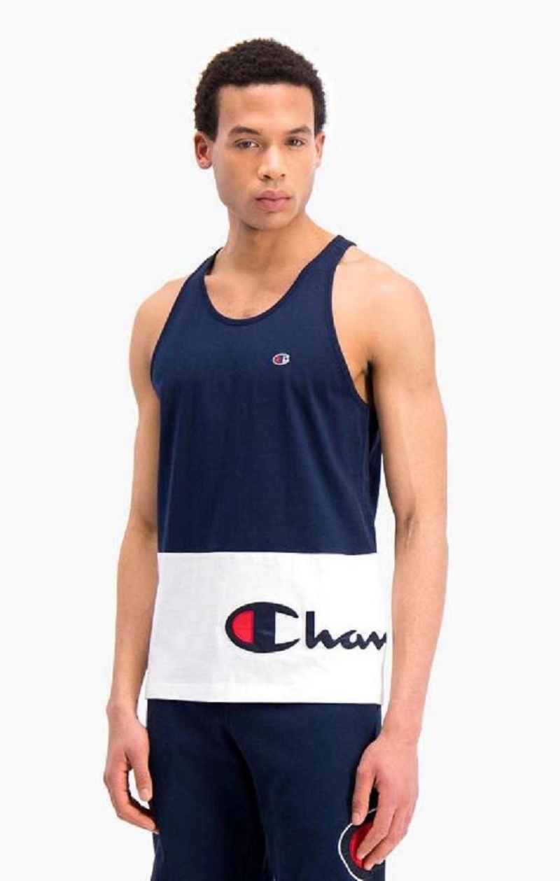 Champion Colour Block Wraparound Logo Tank Top Férfi Póló Sötétkék | 2831-FBGMZ