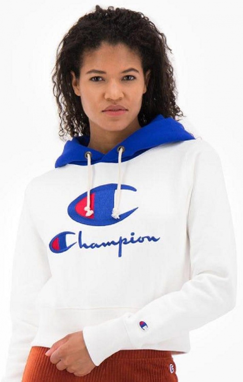 Champion Contrast Hood Logo Detail Jersey Hoodie Női Kapucnis Pulóver Fehér | 2580-BRKSG