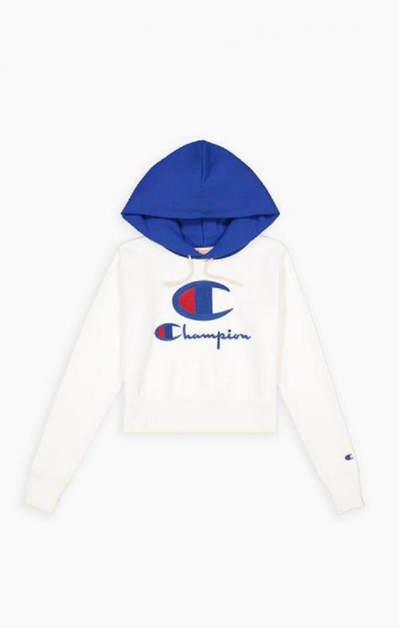 Champion Contrast Hood Logo Detail Jersey Hoodie Női Kapucnis Pulóver Fehér | 2580-BRKSG