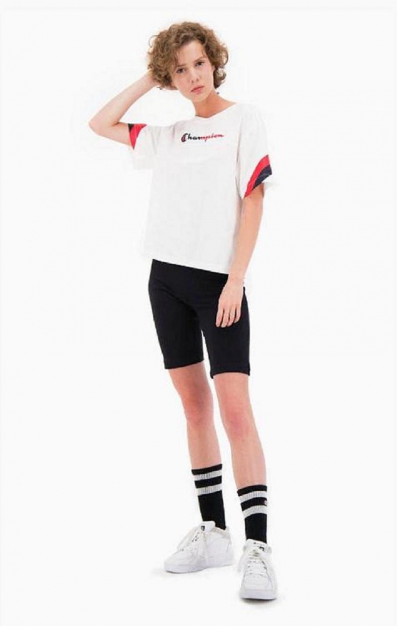 Champion Contrast Logo Stripe Jersey Top Női Póló Fehér | 6271-MYKXL