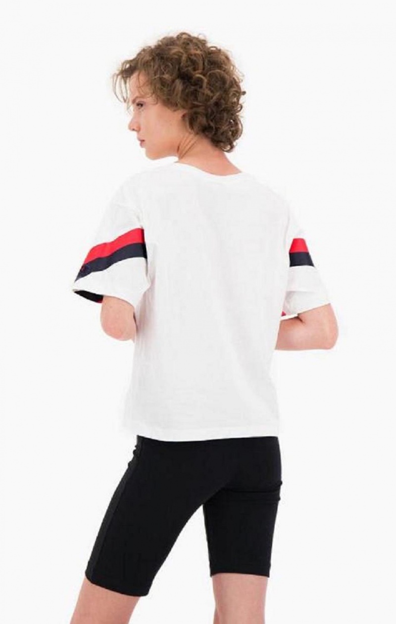 Champion Contrast Logo Stripe Jersey Top Női Póló Fehér | 6271-MYKXL