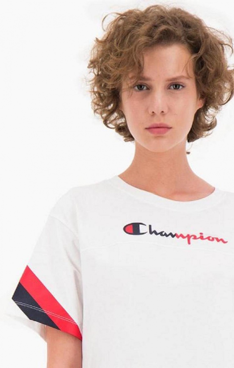 Champion Contrast Logo Stripe Jersey Top Női Póló Fehér | 6271-MYKXL